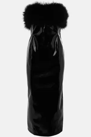 BLUMARINE Vestido midi de piel sintética con plumas