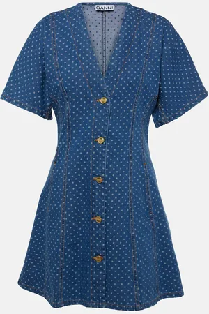 Ganni Vestido corto de denim con lunares