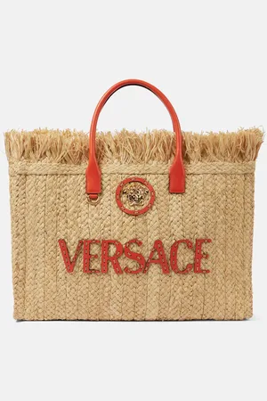 VERSACE Tote La Medusa de paja con piel