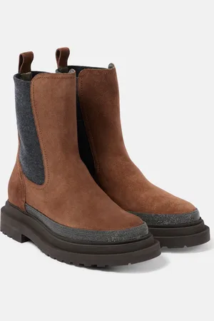 Brunello Cucinelli Botas Chelsea de ante con cuentas monili