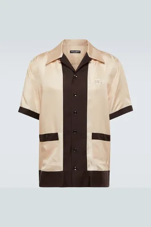 Dolce & Gabbana Camisa bowling de sarga de seda con logo