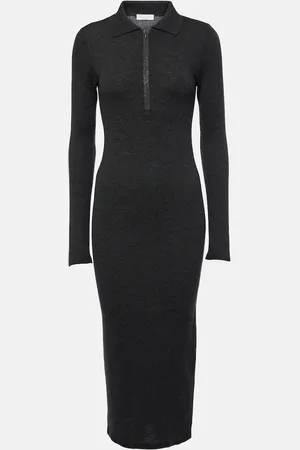 Brunello Cucinelli Vestido midi de lana y cachemir