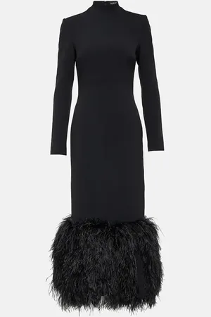 DAVID KOMA Vestido midi de cady con plumas