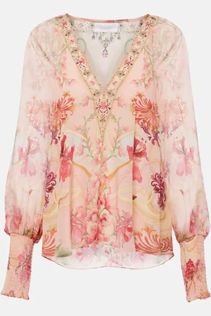 Camilla Blusa Blossoms and Brushstrokes de seda