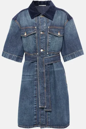 Stella McCartney Vestido corto de denim con pana