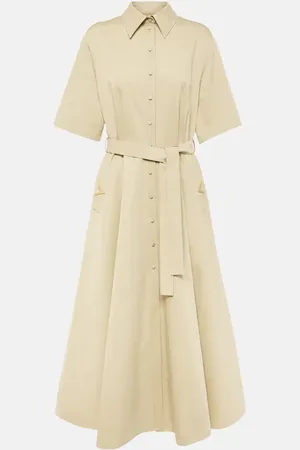 VALENTINO Vestido camisero de algodón y lino con VGold