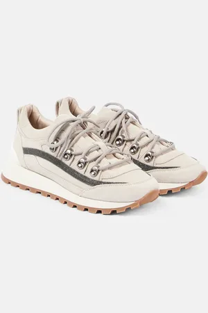 Brunello Cucinelli Zapatillas de ante con cuentas monili