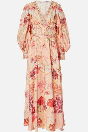 Camilla Vestido largo Blossoms And Brushstrokes de lino