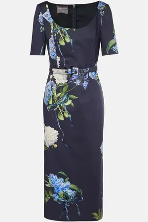 MONIQUE LHUILLIER Vestido midi de popelín floral