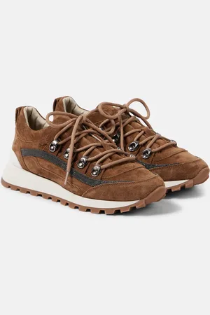 Brunello Cucinelli Zapatillas de ante con cuentas Monili