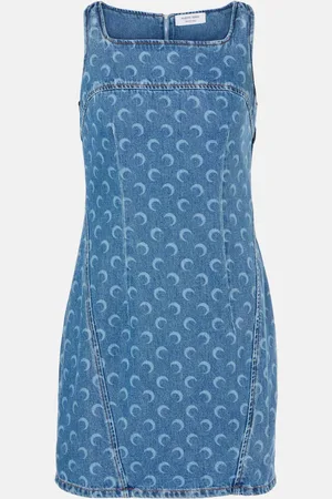 Marine Serre Vestido corto All Over Moon de denim