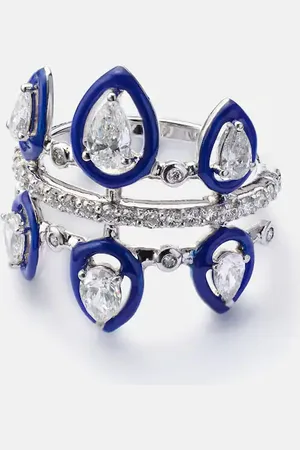 Kamyen Anillo meñique Tulip de oro blanco de 18 ct con diamantes y esmalte