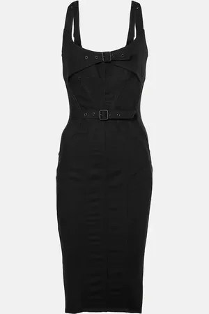 MUGLER Vestido midi de denim con hebillas