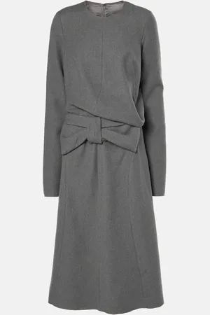Maison Margiela Vestido midi de algodón y lana fruncido