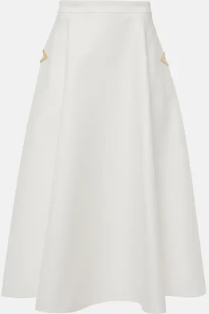 VALENTINO Falda midi de gabardina de algodón con VGold