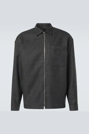 Prada Camisa de lana virgen a cuadros con cremallera