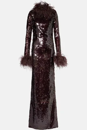 Ilkyaz Ozel Vestido de fiesta Zouzou con lentejuelas y plumas