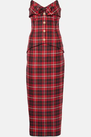 Alessandra Rich Vestido midi de lana con tartán