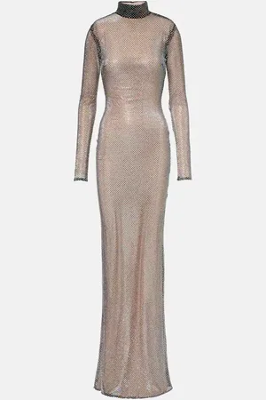 Ilkyaz Ozel Vestido largo Catroux transparente adornado