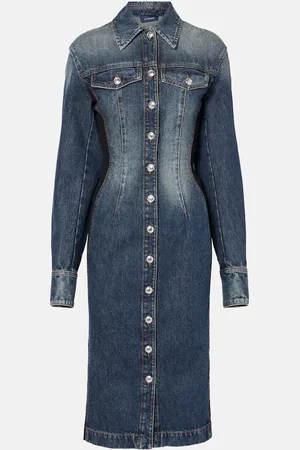Sportmax Vestido midi Fiorito de denim