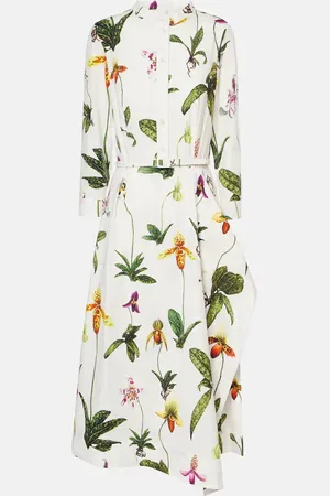 Oscar de la Renta Vestido midi plisado de popelín floral