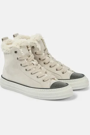 Brunello Cucinelli Zapatillas altas de ante con borrego y cuentas Monili