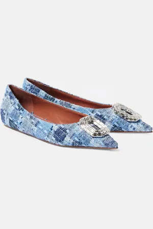 Amina Muaddi Salones Camelia 90 de tweed adornados
