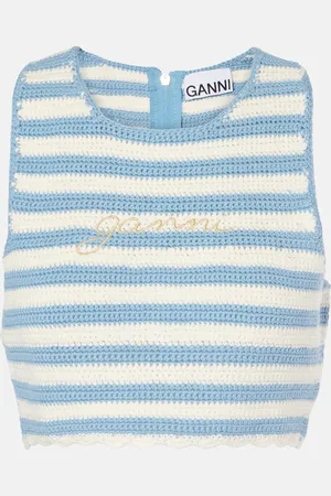 Ganni Crop top de croché de algodón a rayas