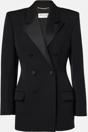 Saint Laurent Chaqueta de esmoquin de lana grain de poudre