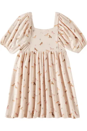 Rylee + Cru Vestido Brea de algodón con mangas abullonadas
