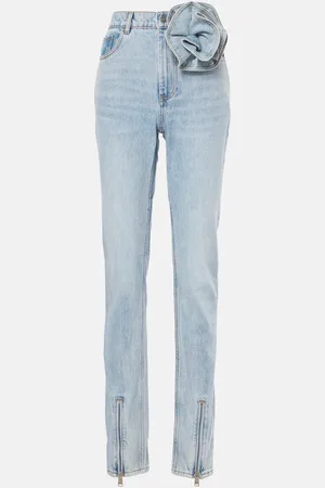 AREA Jeans rectos de tiro alto con aplique floral