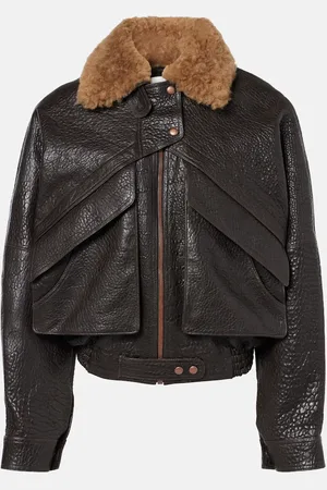 MAGDA BUTRYM Chaqueta cropped de piel con borrego
