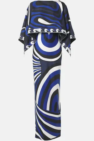 Puccini Vestido lencero con capa Iride de sarga de seda