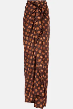 DRIES VAN NOTEN Falda larga de seda fruncida con lunares