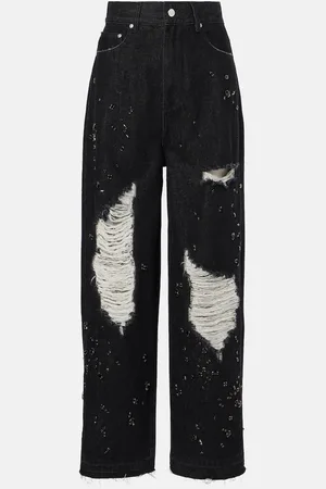 XU ZHI Jeans anchos desgastados adornados