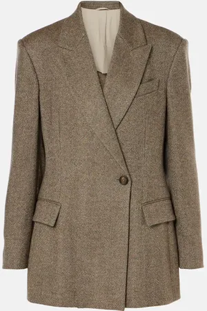 Brunello Cucinelli Blazer cruzado de mezcla de lana espigada