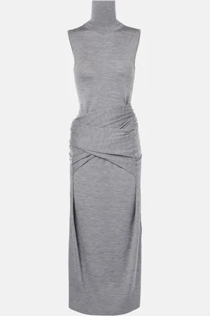 Totême Vestido largo drapeado de lana y seda