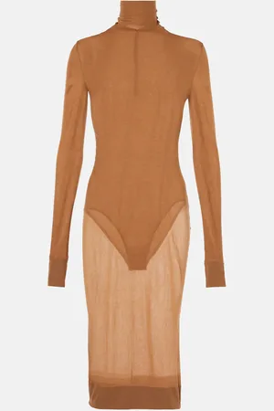 Saint Laurent Vestido midi de malla transparente