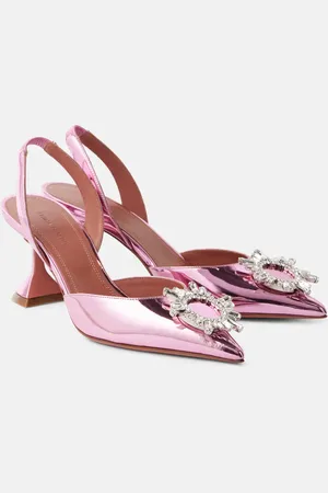 Amina Muaddi Salones Begum Sling 70 de piel metalizada