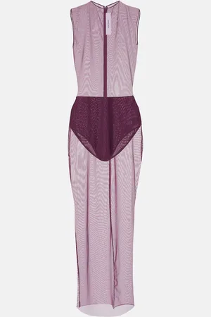 ALEX PERRY Vestido midi de malla transparente
