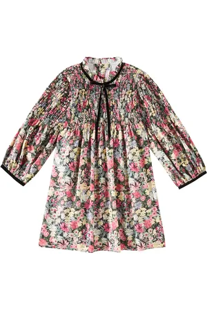 La Coqueta Vestido Raya fruncido de algodón floral