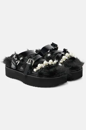Simone Rocha Sandalias de piel con pelo sintético