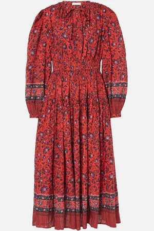 ULLA JOHNSON Vestido midi Mona de mezcla de algodón