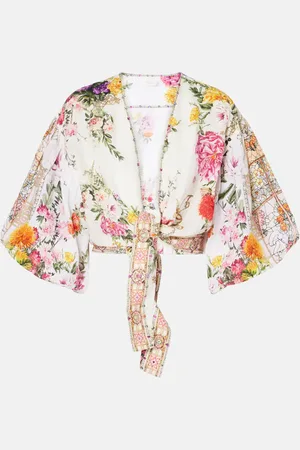 Camilla Crop top de lino floral anudado