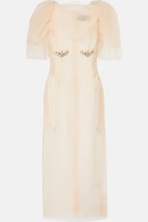 Simone Rocha Vestido midi de malla adornado