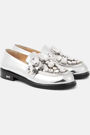 Mach & Mach Mocasines de piel metalizada con cristales