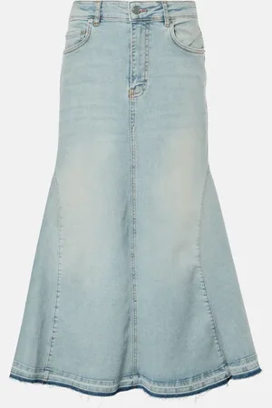 Ganni Falda midi de denim de tiro alto