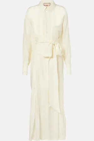 Plan C Vestido camisero de seda con cinturón