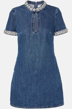 Self-Portrait Vestido corto de denim con cristales