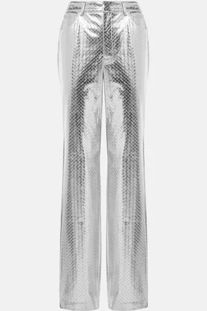 ROTATE Pantalones rectos metalizados de tiro alto